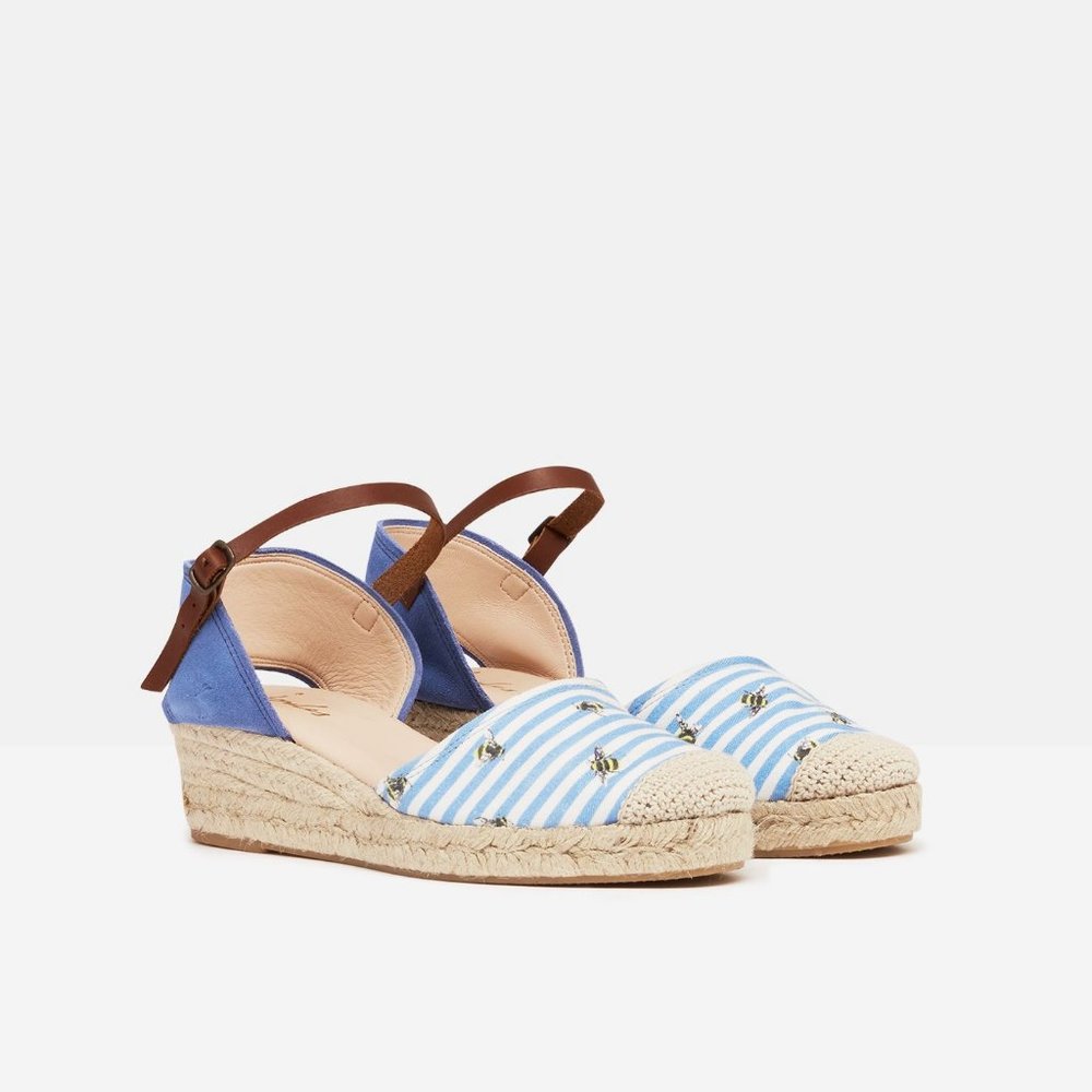 NWT!! Joules Women’s Blue Bee Stripe, Winnie Wedge Espadrille US 8